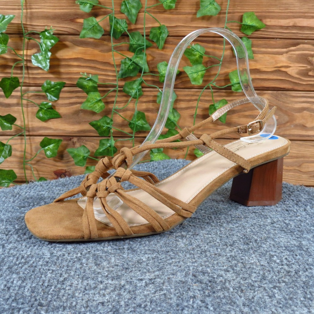 C Comfort Women Strappy Block Heel Sandal Size 11 Dress Dressy Tan Faux Suede